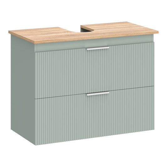 HOMCOM Under Sink Cabinet with 2 Drawers, Under Sink Bathroom Cabinet for Sink with or without Pedestal, Green and Natural Wood