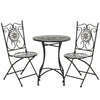 Outsunny 3 Pcs Mosaic Tile Garden Bistro Set Outdoor Seating w/ Table 2 Folding Chairs Set Metal Frame Elegant Scrolling Indoor Patio Balcony