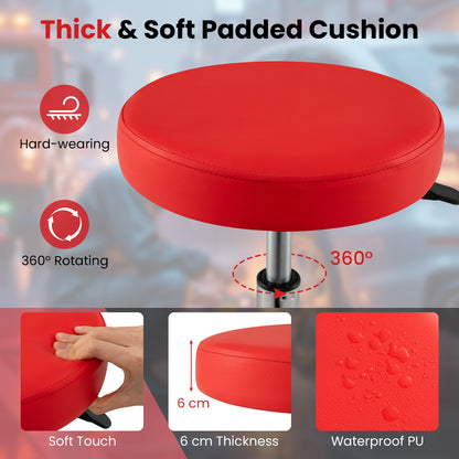 Height Adjustable Mechanic Stool with Wheels and Storage for Garage-Red