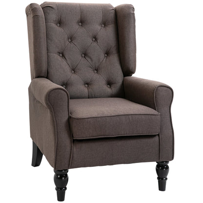 HOMCOM Wingback Accent Chair, Retro Upholstered Button Tufted Occasional Chair for Living Room and Bedroom, Brown
