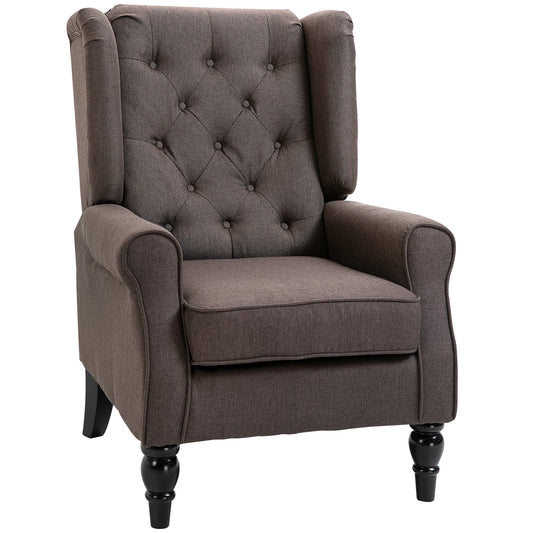 كرسي أريكةHOMCOM Wingback، كرسي فردي بنمط قديم مع أزرار للتنجيد، مناسب لغرفة المعيشة وغرفة النوم، لون بني