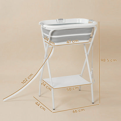 PawHut Dog Bath Tub, Portable Foldable Dog Bathtub with Stand, Drainage Hole, for Small Dogs Puppies Grey