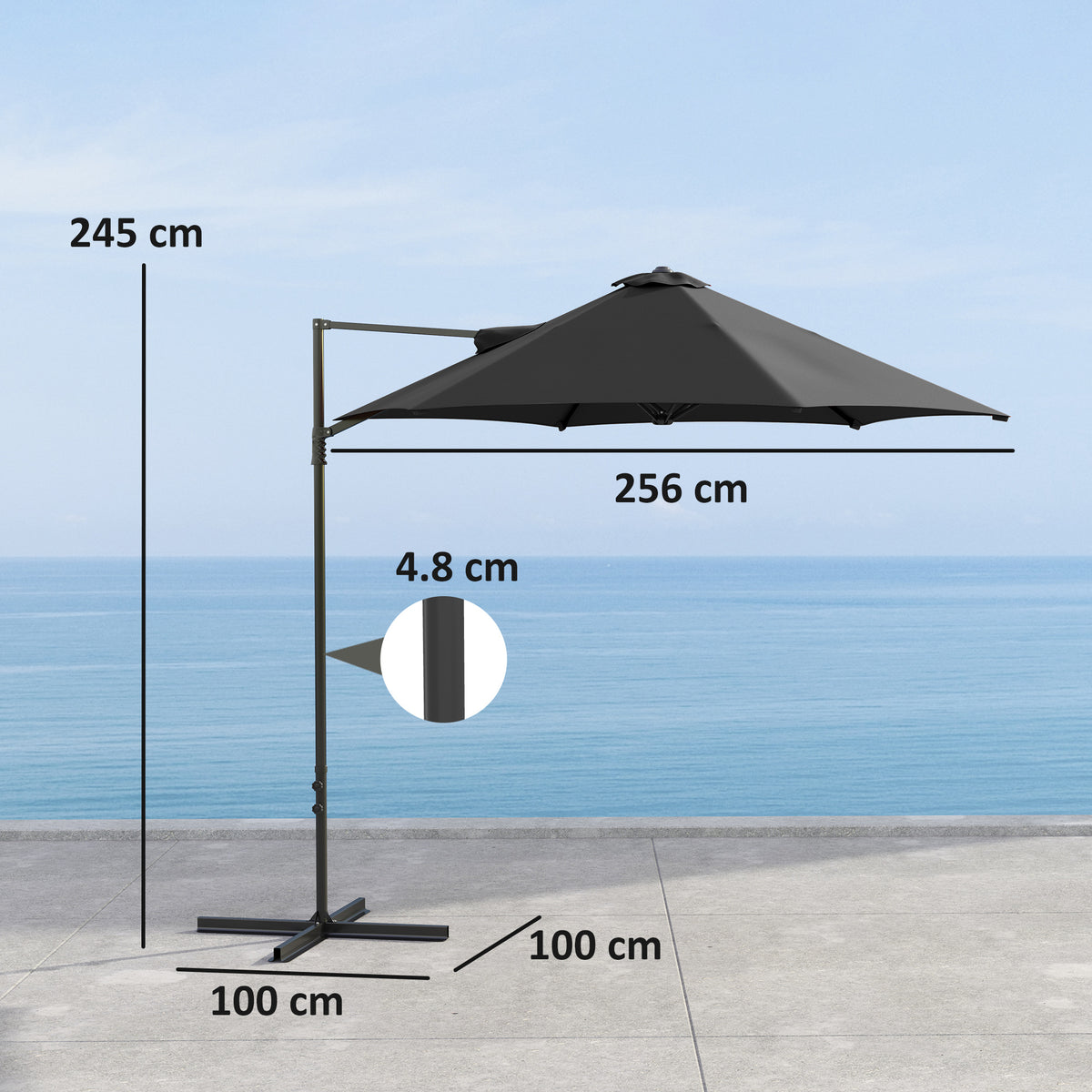 Outsunny 2.5m Rotating Cantilever Parasol in Black