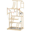 PawHut 95 cm Wooden Bird Playground with Ladders, Chain Toy, Stainless Steel Cups and Tray, Bird Cage Accessories, Natural