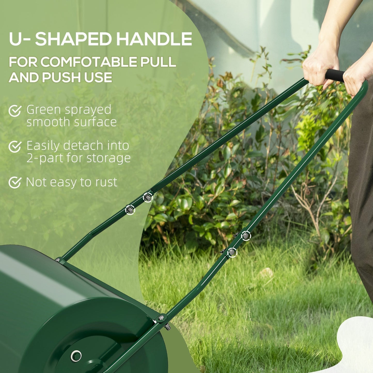 Outsunny 63 L Heavy Duty Water Or Sand Filled a30cm Garden Steel Lawn Roller Drum - Dark Green