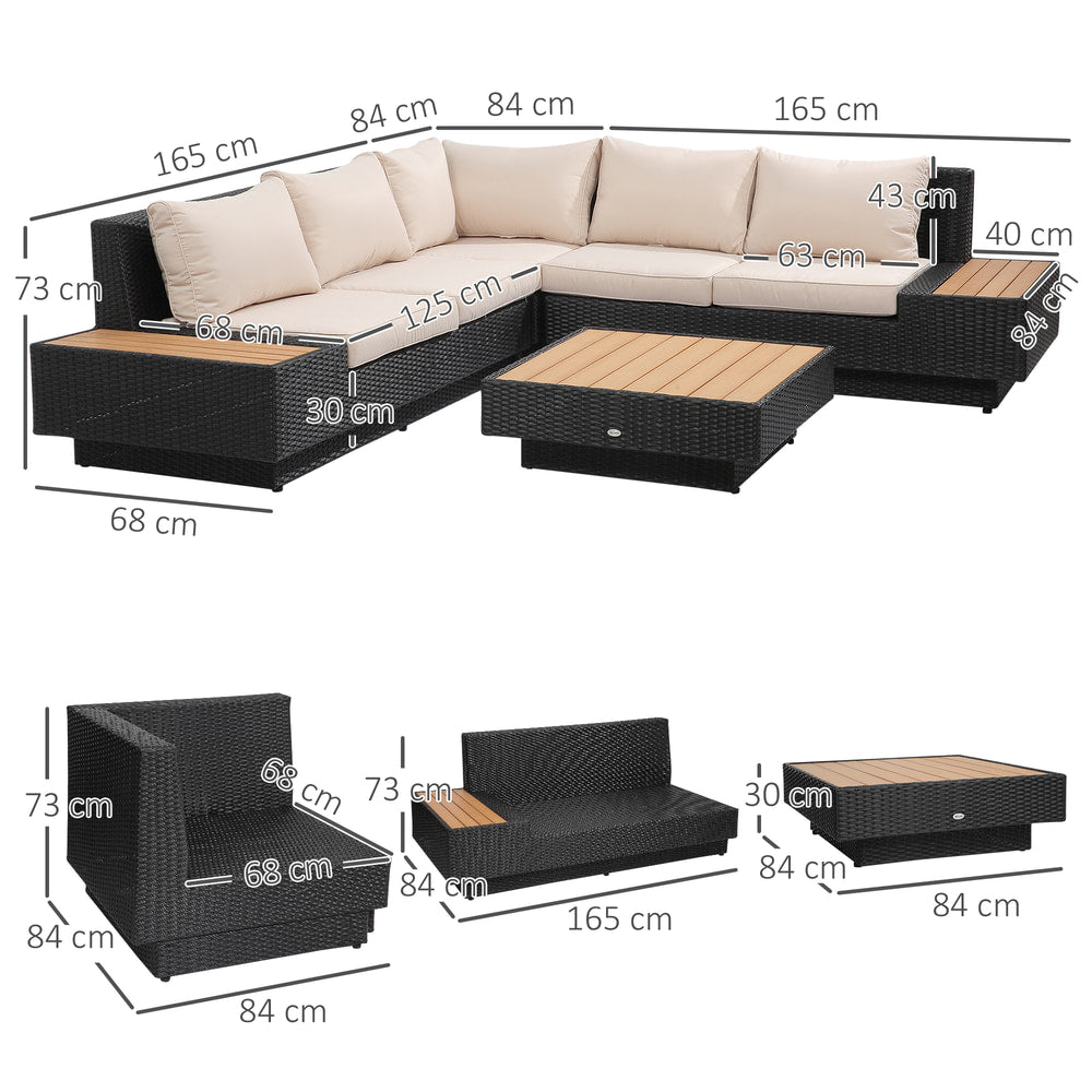 Outsunny 5-Seater Rattan Garden Furniture Outdoor Sectional Corner Sofa in Black