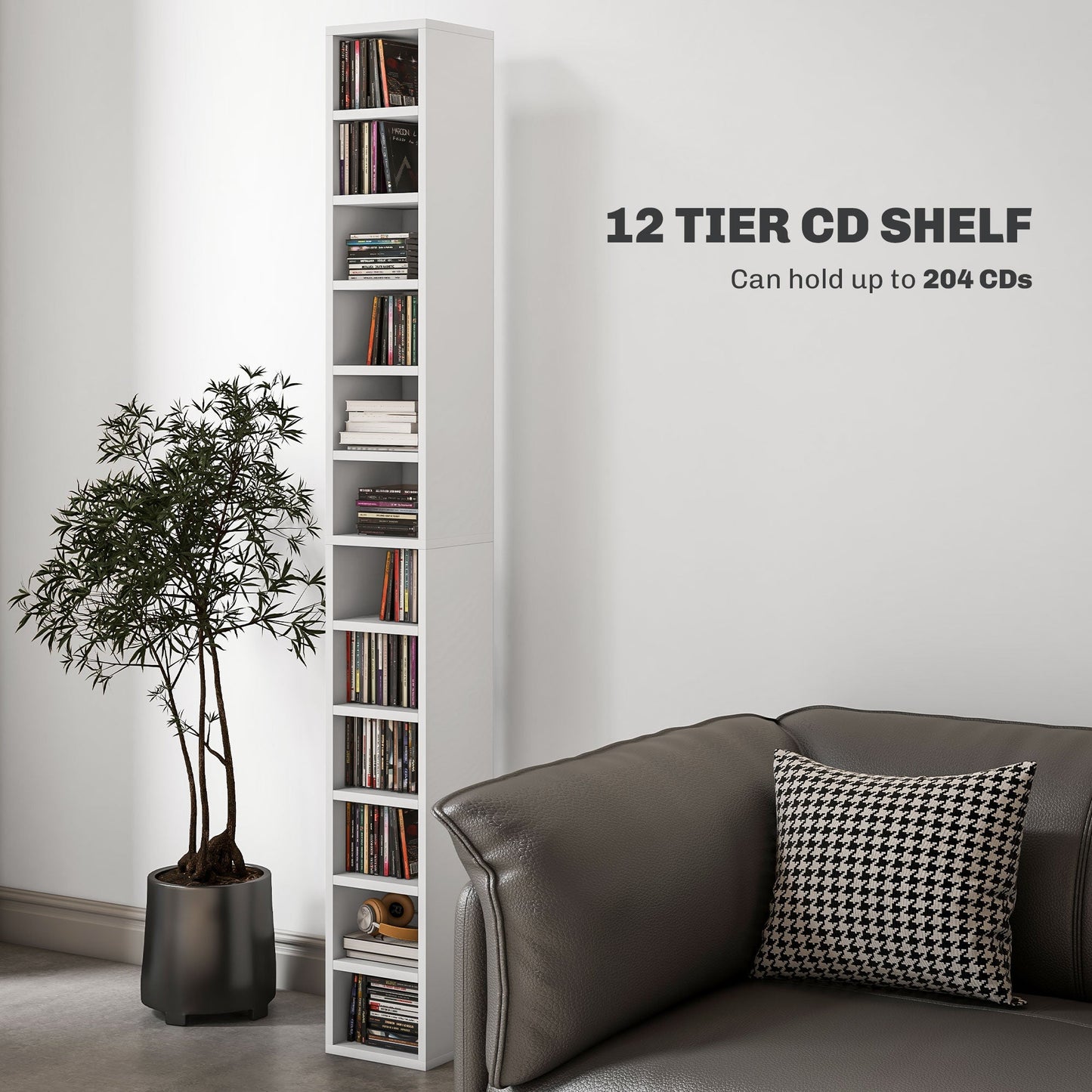 برج تخزين الوسائط الضيق الطويل HOMCOM 204 CD - أبيض