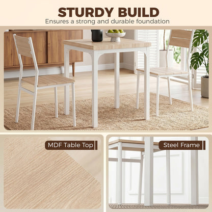 HOMCOM Three-Piece Minimal and Compact Dining Set, Oak Wood Effect
