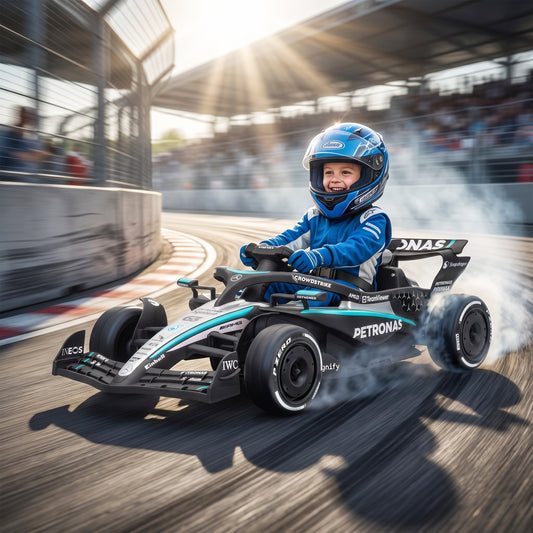 AIYAPLAY Licensed Mercedes-AMG PETRONAS F1 12V Electric Go Kart in Black