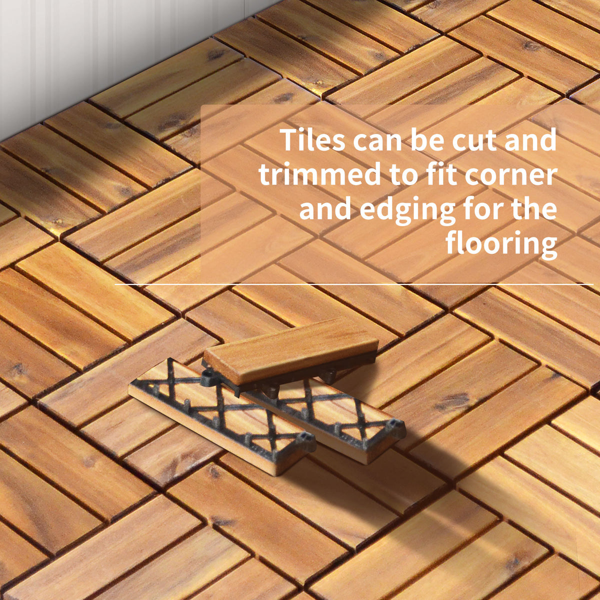 27 Pieces Acacia Wood Interlocking Patio Deck Tile with No-Tool Install