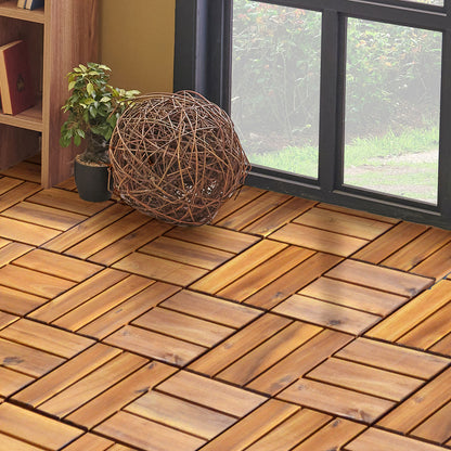 27 Pieces Acacia Wood Interlocking Patio Deck Tile with No-Tool Install