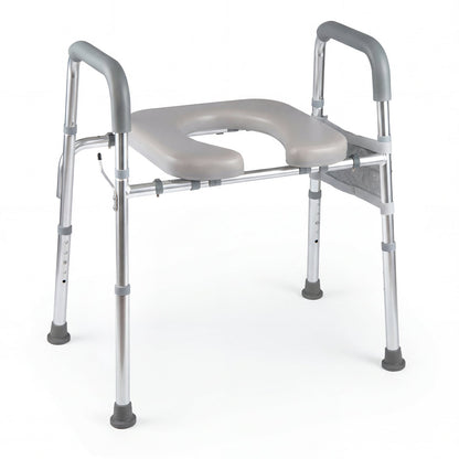 Adjustable Height and Width Raised Toilet Seat for Seniors with Padded Arms and Storage Bag-Silver