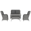 Outsunny Garden PE Rattan Dining Sofa Set, Outdoor 4 Seater Wicker Furniture, High Back Chairs with Cushions, Tempered Glass Coffee Table for Patio, Light Grey