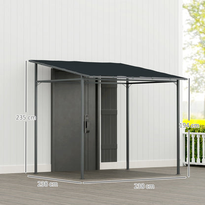 مظلة حائط Outsunny 2.4 × 2.4 متر مع قماش مطلي بمادة PA وإطار معدني، بعامل حماية من الأشعة فوق البنفسجية UPF30+، مظلة حديقة متكئة، مظلة شمسية خارجية مقاومة للرياح للحديقة، الشرفة، رمادي داكن