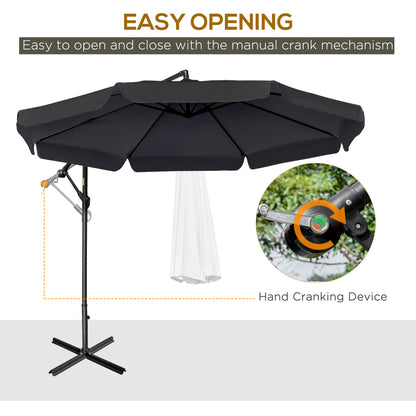 Outsunny 2.7m Garden Banana Parasol Cantilever Umbrella in Black