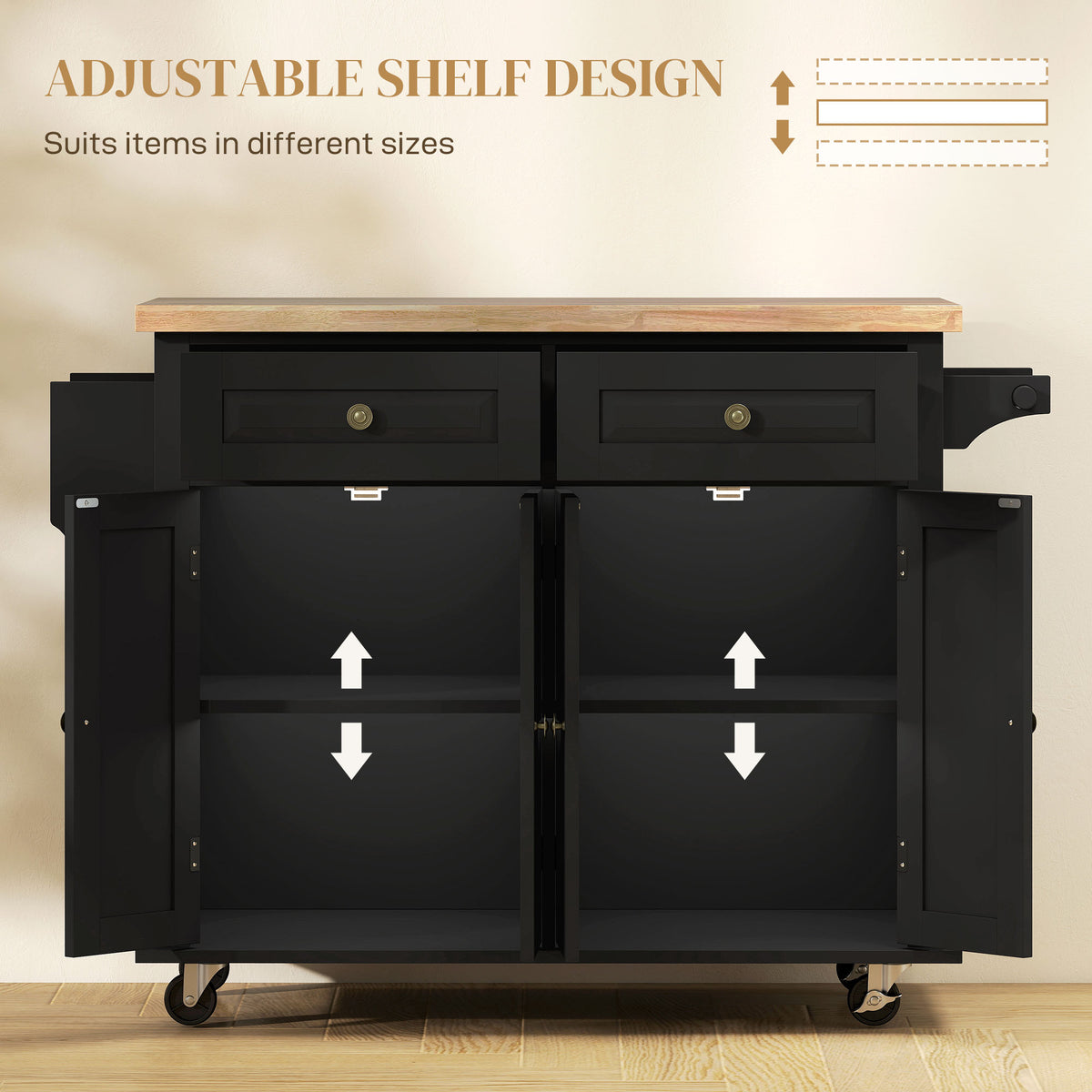 HOMCOM Rolling Kitchen Island Storage Trolley in Black
