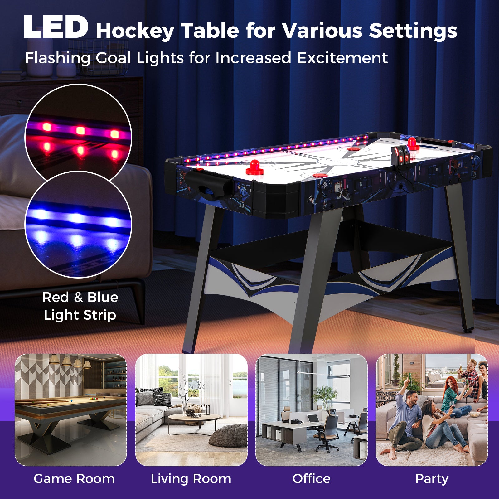 Air Hockey Game Table with 2 Pushers and Pucks-White