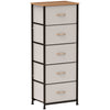 HOMCOM Fabric Chest of Drawers, Industrial Bedroom Dresser with 5 Fabric Drawers, Steel Frame and Wooden Top for Nursery, Living Room, Hallway, Cream White