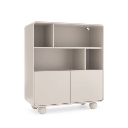 Beige storage unit with wheels on a white background