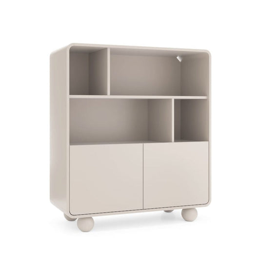 Beige storage unit with wheels on a white background