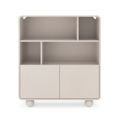 Beige storage unit with wheels on a white background