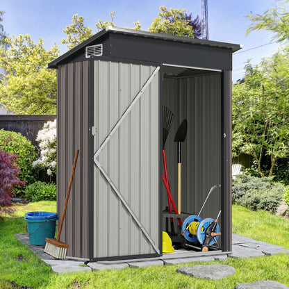 All-Weather Storage Shed with Top Sloping Design-Grey