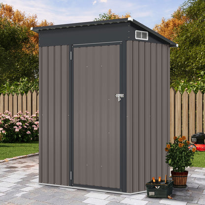 All-Weather Storage Shed with Top Sloping Design-Grey