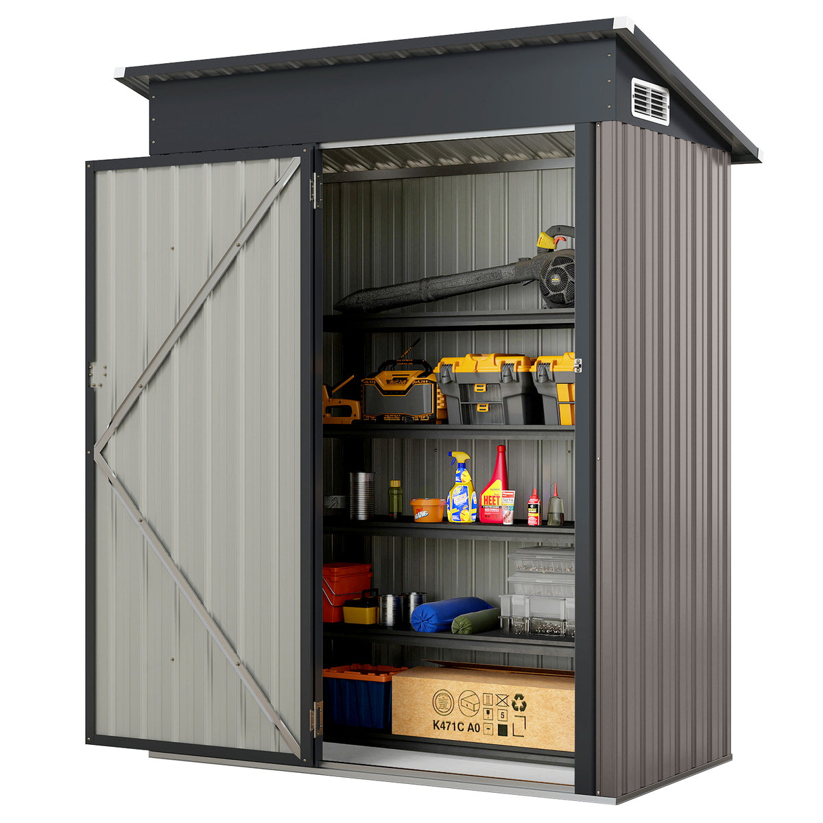 All-Weather Storage Shed with Top Sloping Design-Grey