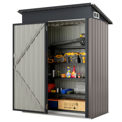 All-Weather Storage Shed with Top Sloping Design-Grey