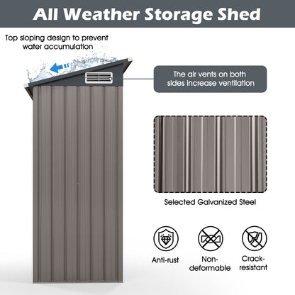 All-Weather Storage Shed with Top Sloping Design-Grey