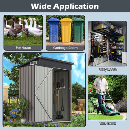 All-Weather Storage Shed with Top Sloping Design-Grey
