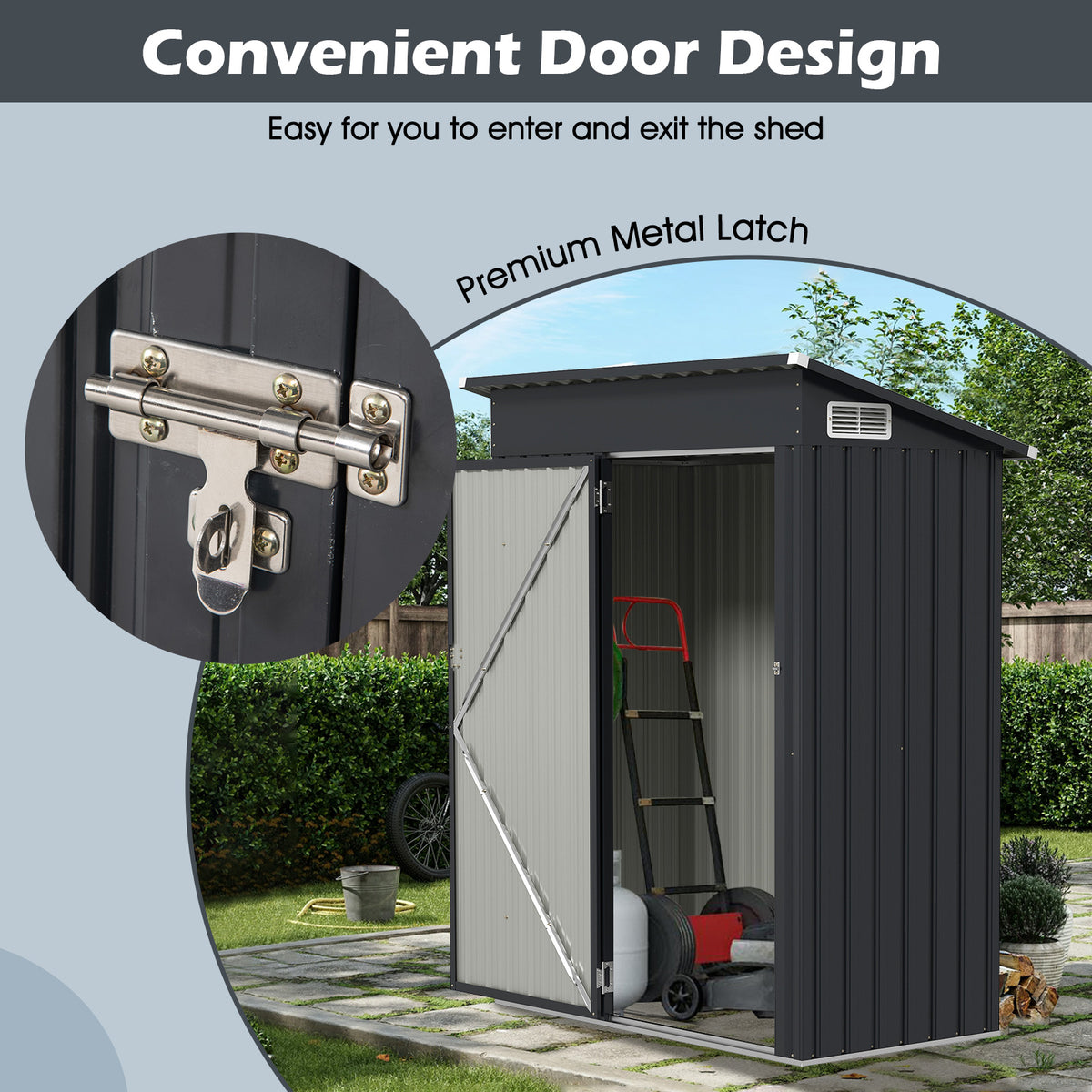 All-Weather Storage Shed with Top Sloping Design-Dark Grey