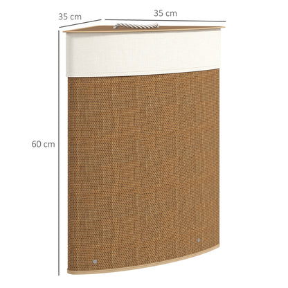HOMCOM Bamboo Laundry Basket with Lid, 55L Corner Laundry Hamper with Removable Washable Liner Bag, Bathroom Triangle Washing Basket, 35 x 35 x 60 cm, Brown