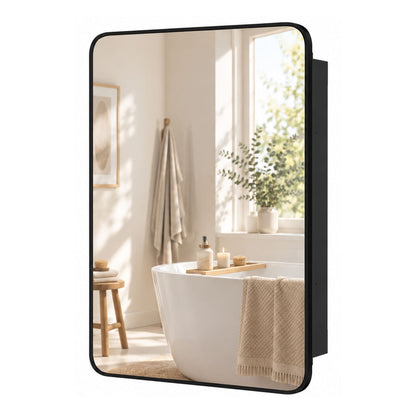 HOMCOM 50.8 x 11.6 x 71 cm Bathroom Mirror Cabinet, Wall Cabinet with Adjustable Shelves, Wall-Mounted or Recessed, Black