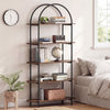 Arched Bookshelf 4-Tier Industrial Open Bookcase with Sturdy Metal Frame-Brown