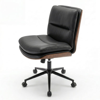 Armless Office Chair with Swivel Wheels & Curved Backrest for Home Office-Black