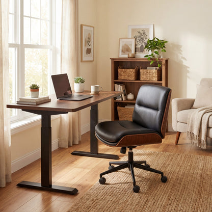 Armless Office Chair with Swivel Wheels & Curved Backrest for Home Office-Black