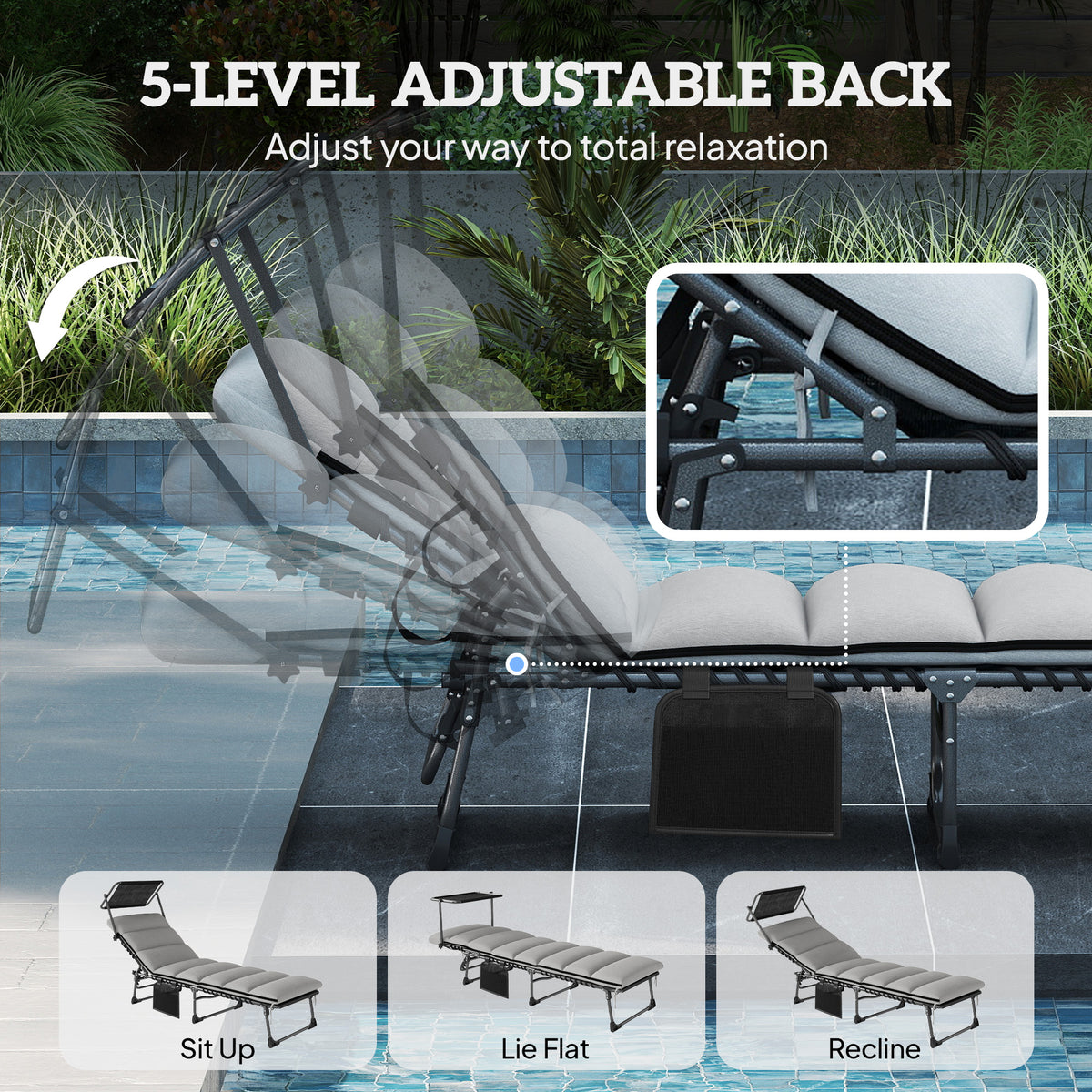Outsunny Folding Sun Lounger with Canopy in Light Grey