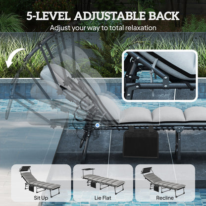 Outsunny Folding Sun Lounger with Canopy in Light Grey