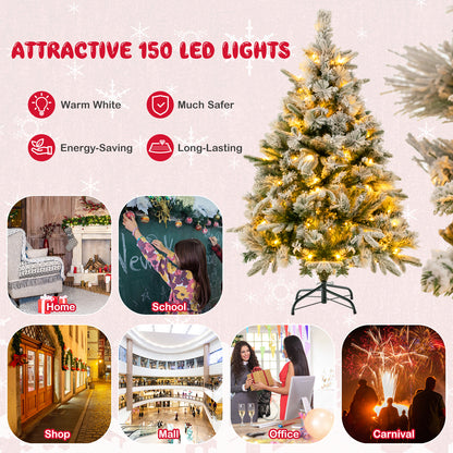 Pre-Lit Snow Flocked Christmas Tree with Warm-White LED Lights-4.5 ft