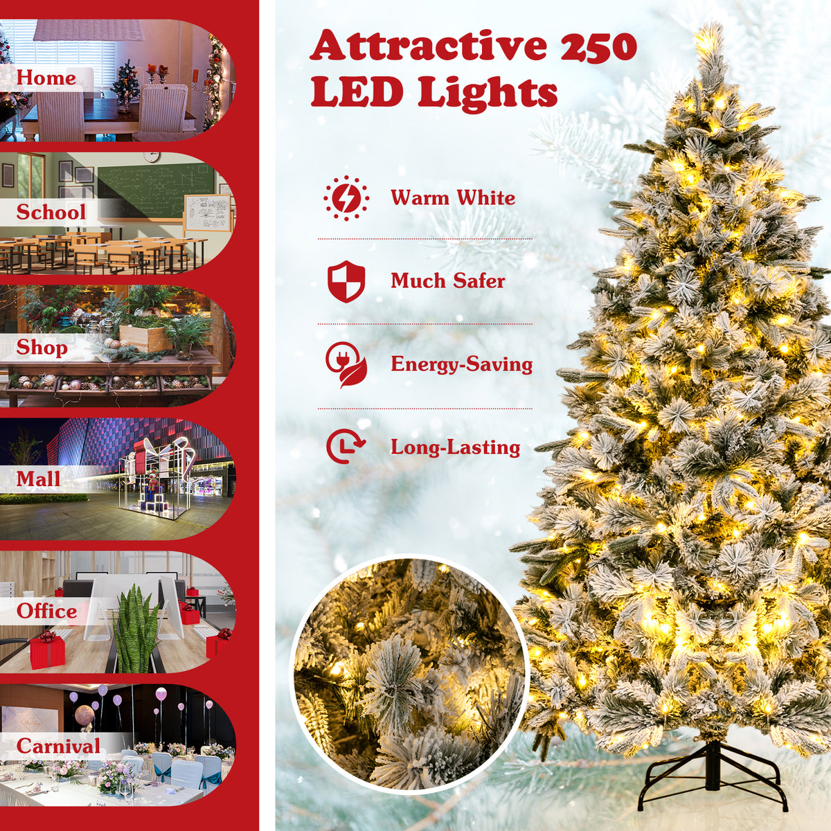 Pre-Lit Snow Flocked Christmas Tree with Warm-White LED Lights-6 ft