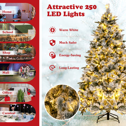 Pre-Lit Snow Flocked Christmas Tree with Warm-White LED Lights-6 ft