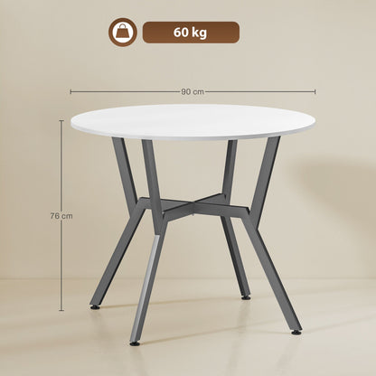 طاولة طعام HOMCOM، طاولة مطبخ مستديرة بأرجل سوداء لغرفة المعيشة، غرفة الطعام 90 × 76 سم، أبيض شديد اللمعان