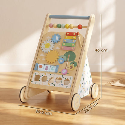 AIYAPLAY Wooden Baby Walker, Toddler Push Along Walker with Speed Control, Activity Centre and 5 Blocks for 18 Months+, Natural