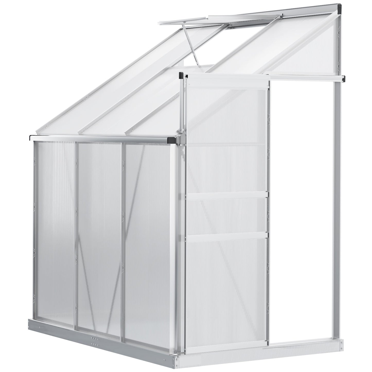 دفيئة Outsunny بمقاس 6 × 4 قدم، تُسند على الجدار، مصنوعة من البولي كربونات، دفيئة حديقة قائمة بذاتها من الألومنيوم مع فتحة سقف قابلة للتعديل، ومزراب للمطر، وباب منزلق، شفافة