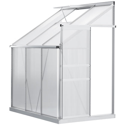 دفيئة Outsunny بمقاس 6 × 4 قدم، تُسند على الجدار، مصنوعة من البولي كربونات، دفيئة حديقة قائمة بذاتها من الألومنيوم مع فتحة سقف قابلة للتعديل، ومزراب للمطر، وباب منزلق، شفافة