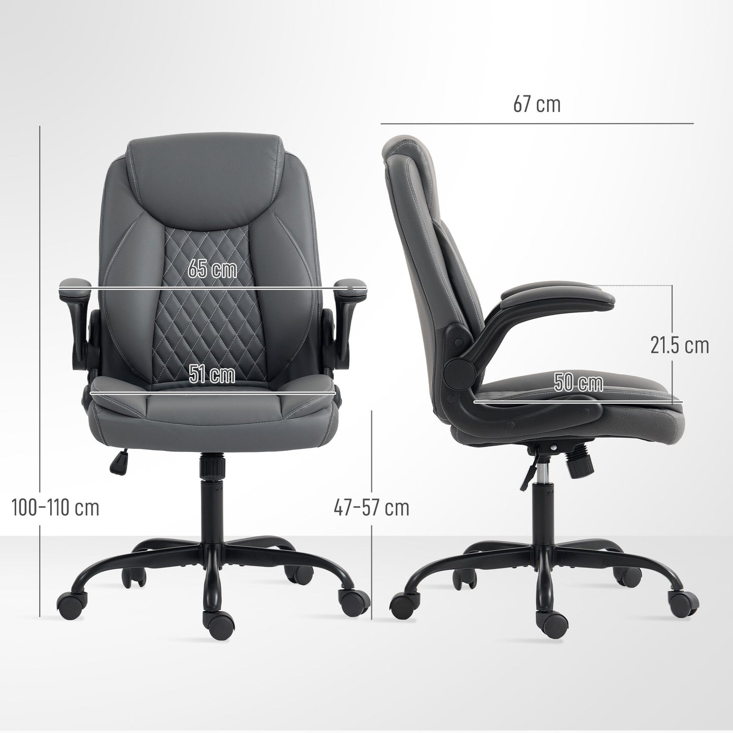 HOMCOM Faux Leather Office Chair. with Flip-Up Armrests - Charcoal Grey