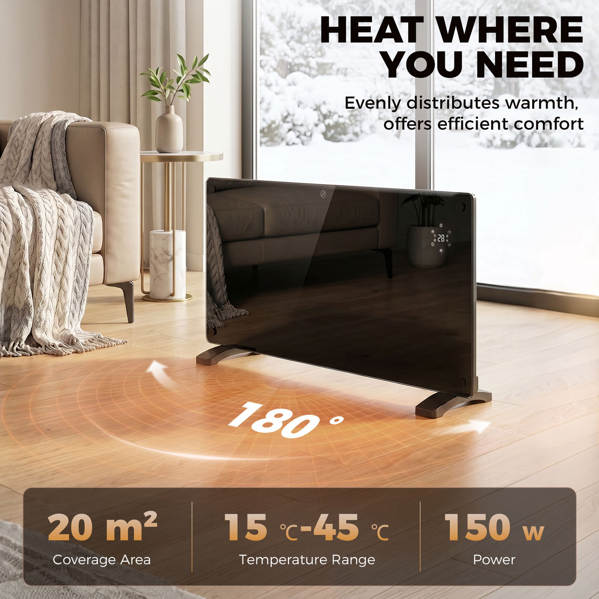 HOMCOM 1500W Smart Control Heater in Black