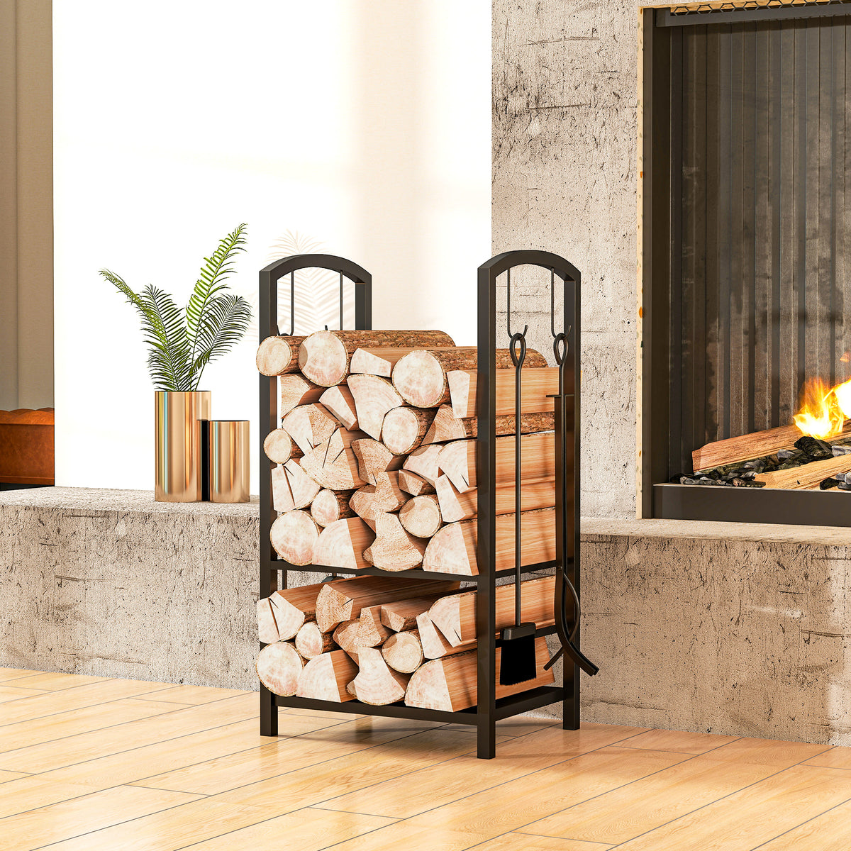 Outsunny Metal Firewood Log Holder in Black