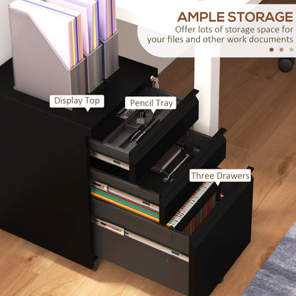 Vinsetto 3-Drawer Filing Cabinet with Lock in Black